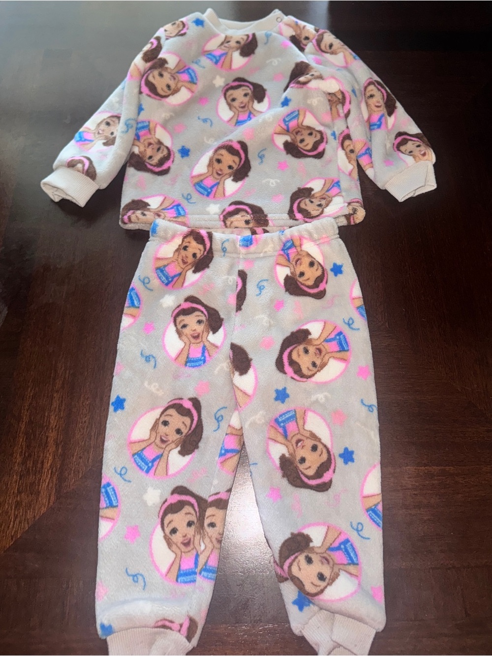 Ms Rachel Grey Fleece Character Pajama Set with Pink & Blue Accents